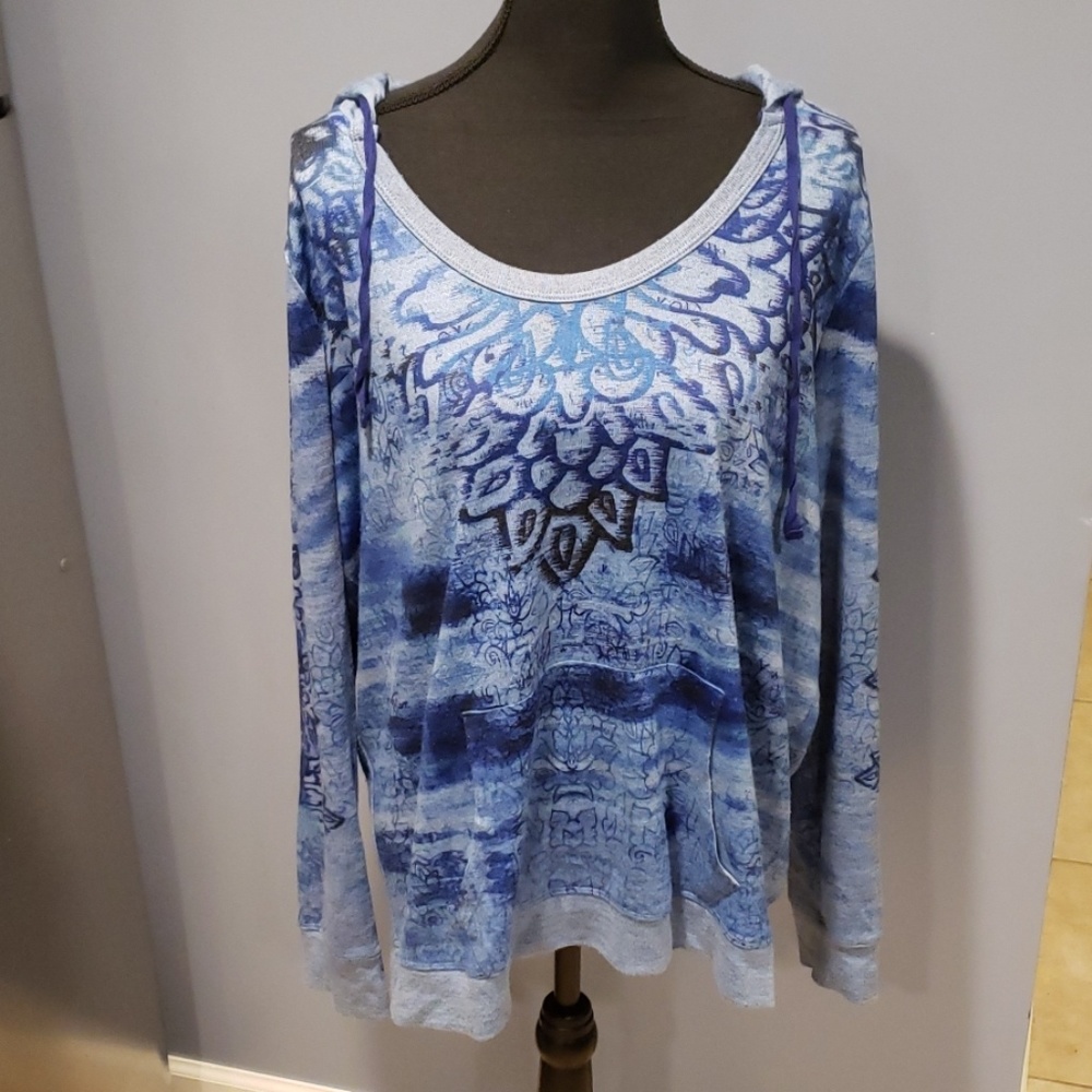 blue long sleeve hooded shirt Sonoma 1x